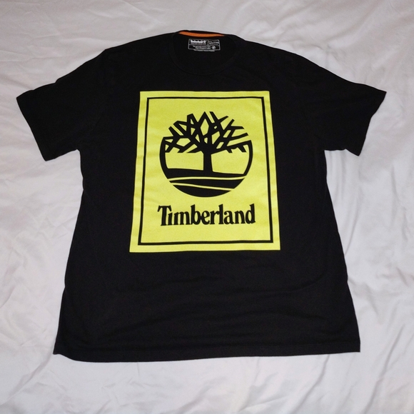 Timberland Black Tee with Neon Yellow Logo Block - Picture 9 of 10